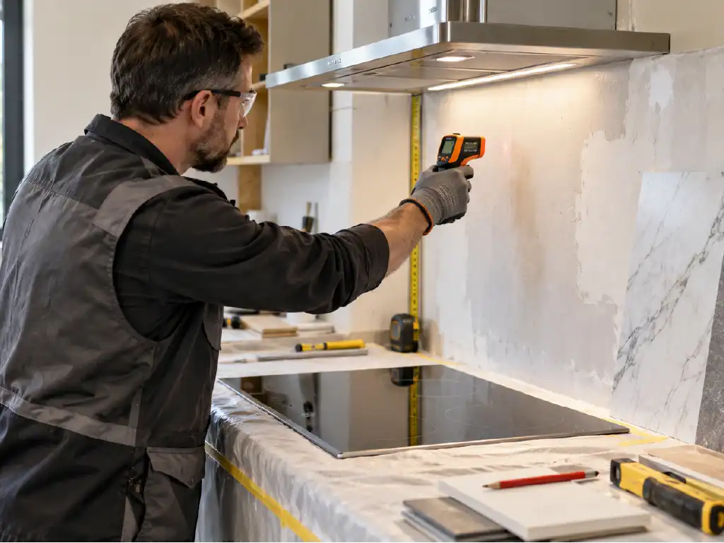Ocak arkası PVC panel uygulaması öncesinde yüzey sıcaklığı ölçümü
